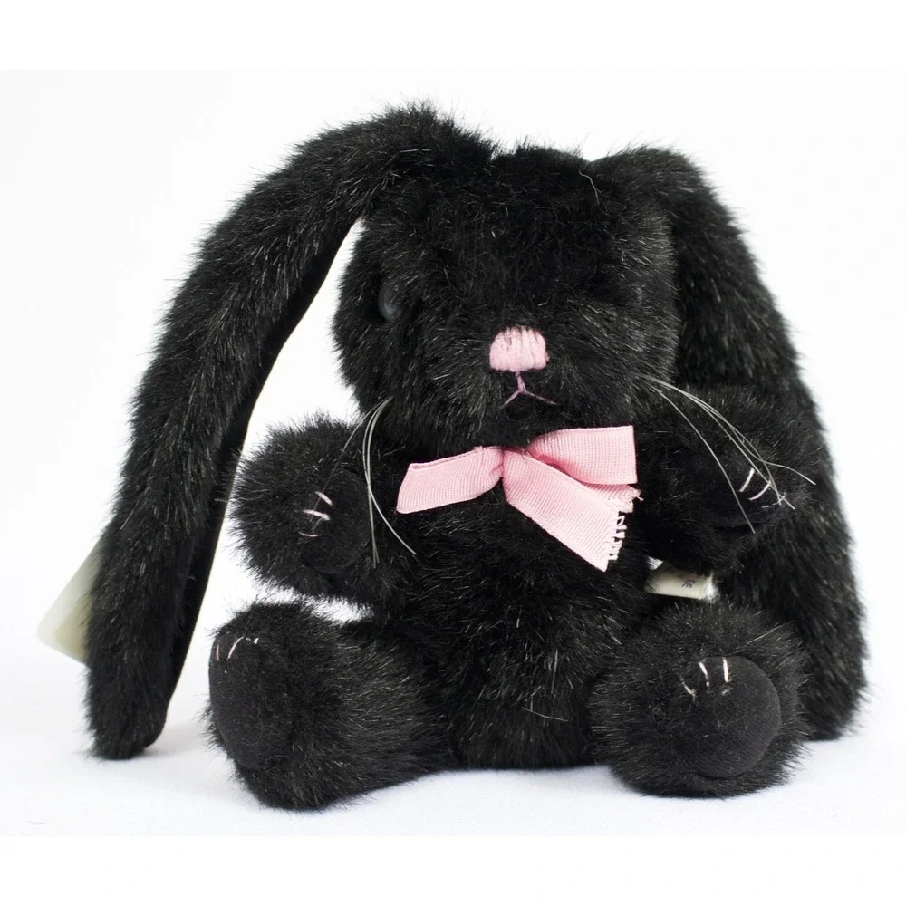 Vintage 1991 Mary‎ Meyer Jointed Black Bunny Rabbit Blue Eyes Pink Bow w Tags 7